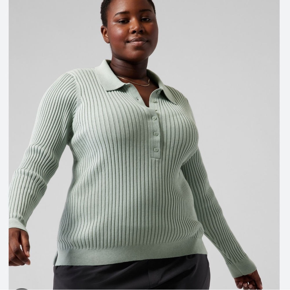 Athleta Sweet Bay Henley Knit Sweater in Coast Gray W2261 Plus Size 2X